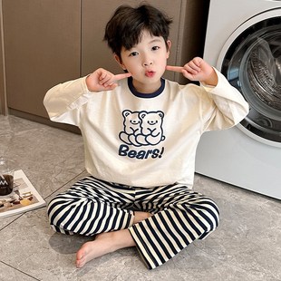 儿童睡衣男孩纯棉春秋2024新款大男童家居服夏季长短袖套装青少年