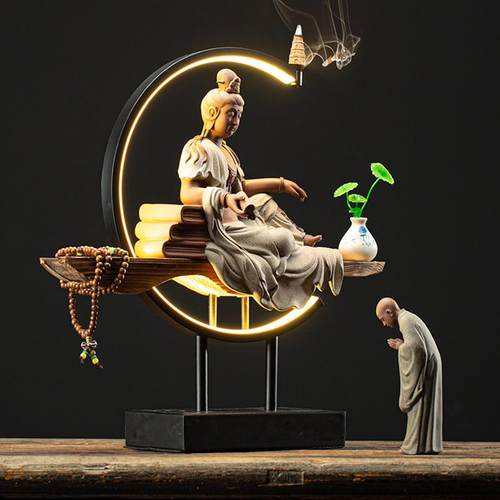 中式陶瓷观世音菩萨客厅电视柜玄关供奉复古创意紫砂摆件装饰摆设