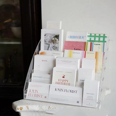 包邮亚克力卡片收纳架明信片收纳鲜花储存盒名片美甲展示架阶梯式