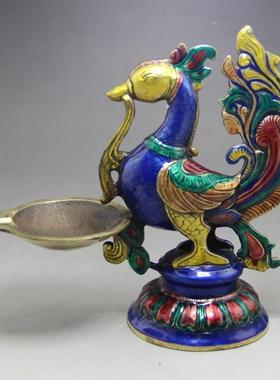 复古景泰蓝铜胎珐琅彩绘工艺品摆件收藏孔雀烛台家居装饰品摆设