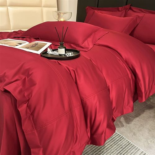 轻奢高级感结婚四件套红色纯棉被套床单陪嫁喜被简约婚庆床上用品