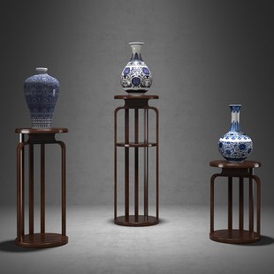 博古架实木新中式展示架茶室小型花架子客厅落地式花台置物架摆件