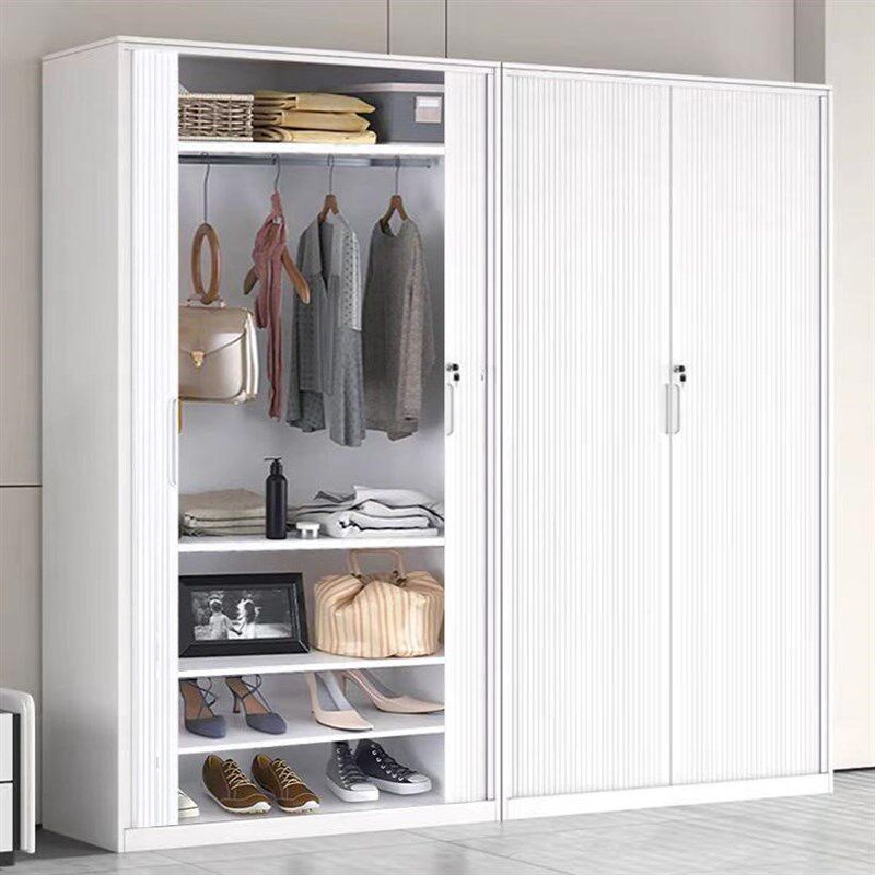 多功能家用铁皮衣柜推拉卷帘门储物柜阳台防晒卷门柜子钢制收纳柜