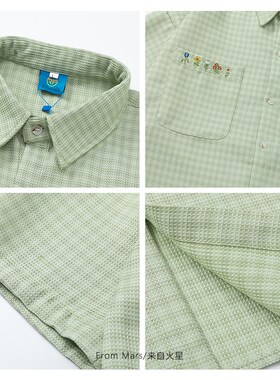 From Mars精致小花 日系原宿风格子花卉刺绣衬衫男女宽松短袖衬衣
