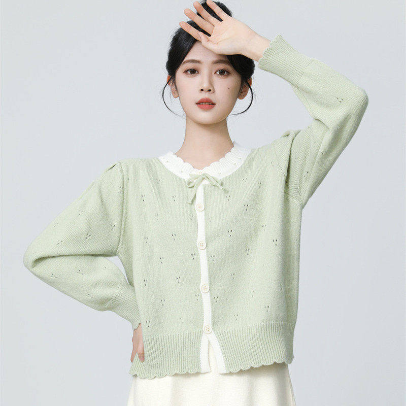 外穿针织开衫女春季2026新款春秋穿搭镂空毛衣外套小个子短款上衣