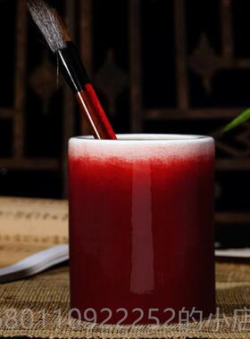 正品景德镇陶瓷室仿器古郎红釉笔筒时尚房办公书装饰摆件教师礼品