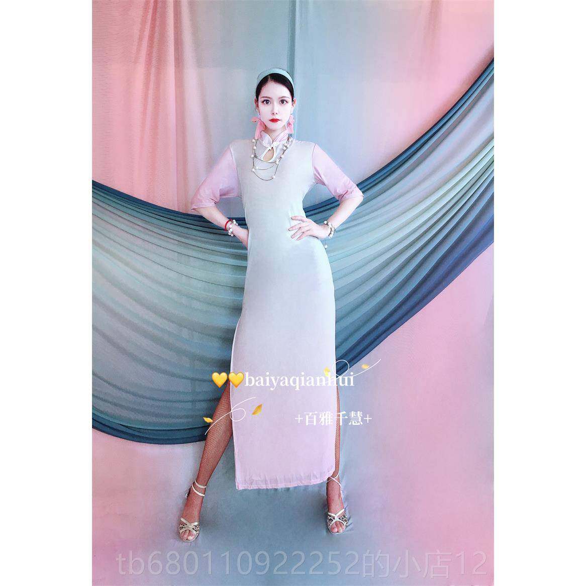 正品百千慧拉丁童古典舞202舞5春夏印花旗袍表演出服雅练习服儿练