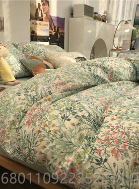 正品in上s小清新韩式绿色田园风小花碎床套四件套全棉纯棉被三件