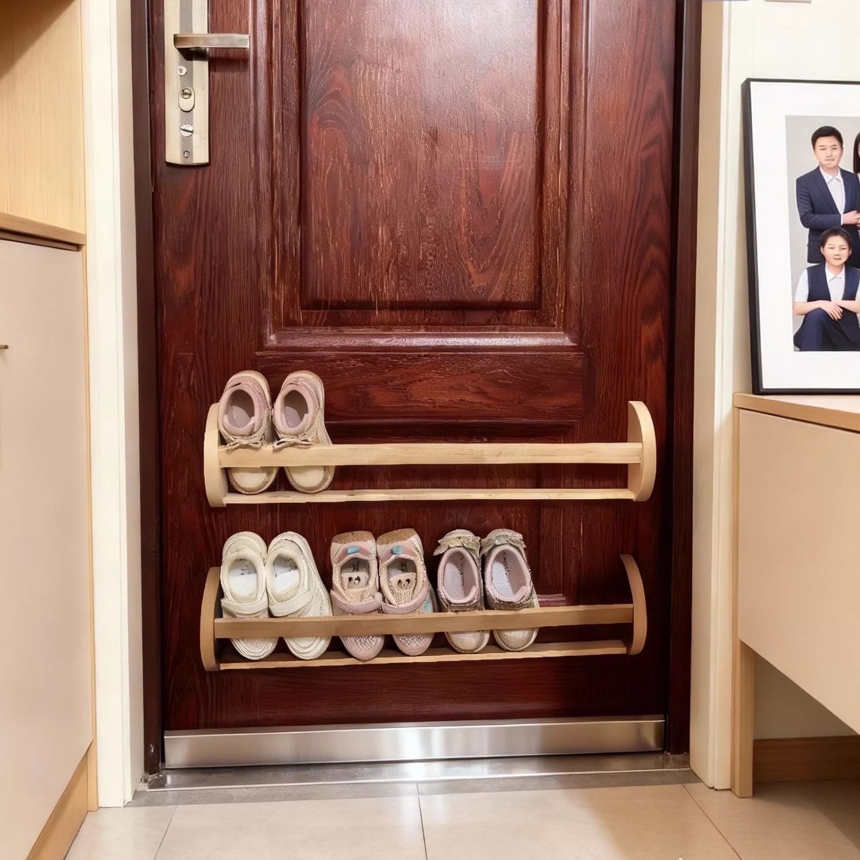 实木门后鞋架小户型磁吸儿童免打孔置物架入户门简易省空间拖鞋架