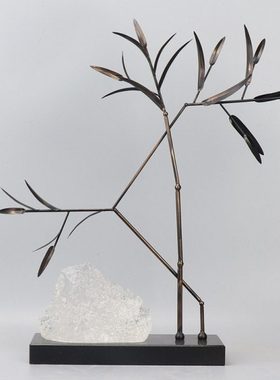 新中式禅意铁艺竹子酒店玄关摆件书房茶室客厅茶几室内软装饰品