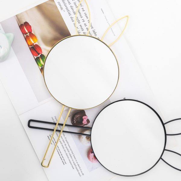 铁质美容院专用化妆镜手柄高清纹绣手持手拿挂墙镜 学生宿舍镜