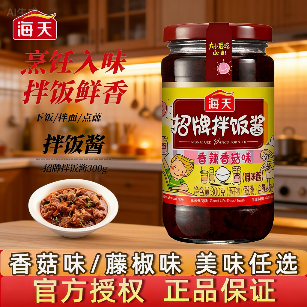 海天招牌拌饭酱300g罐装香辣香菇味下饭拌面调味酱料粥夹馍拌饭酱