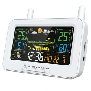 无线彩屏气象钟天气预报钟带气压电波钟室内外温湿度LCD电子闹钟