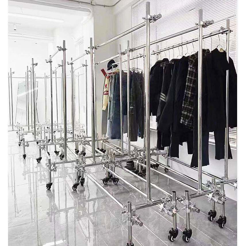 服装店展架落地式挂衣架镜面不锈钢货架工业风铝材简约女装脚手架
