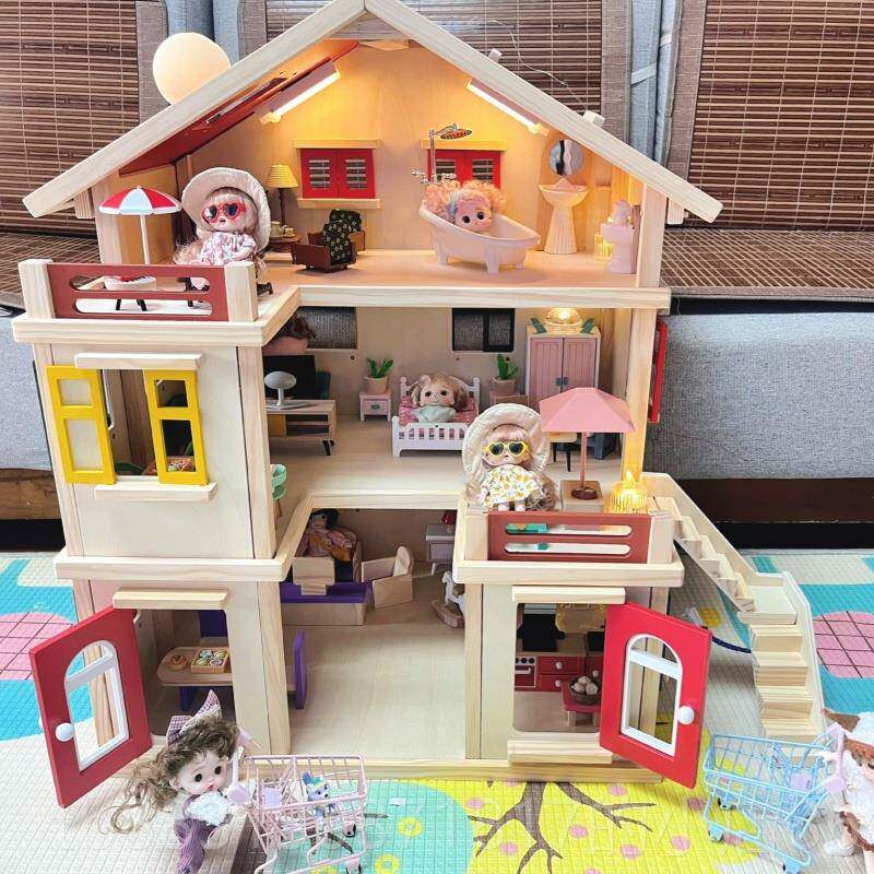 正品模拟木制儿童娃娃屋女公主大房子子设置具孩玩房玩屋DIY小屋