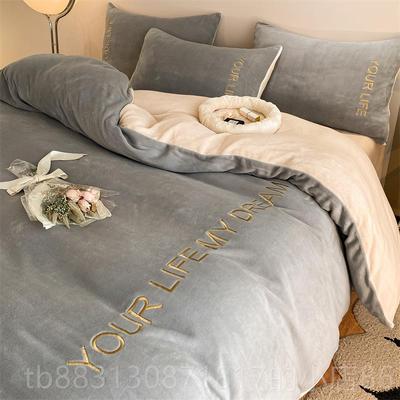 正品加厚绒奶床上四件套双面珊瑚绒绒被套法兰加牛绒床单三件套冬