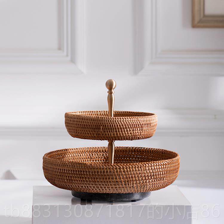 正品复古双层果家用客厅铜高档轻黄奢糖果篮盘北欧ins手零工藤编