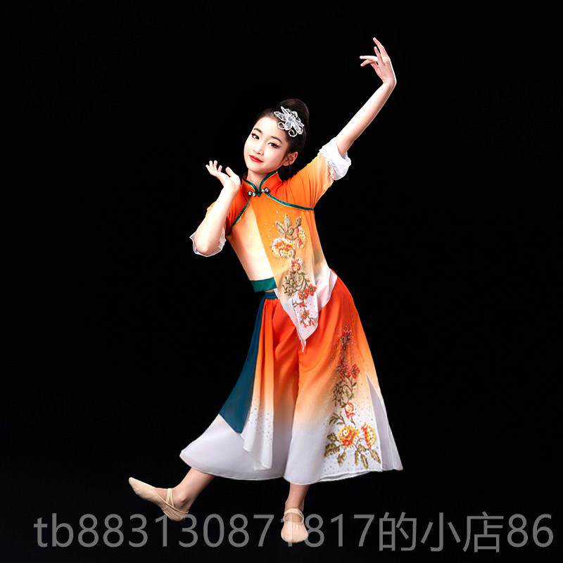 正品款舞儿童演出服女童秧歌服舞蹈服装古新典舞逸雪飘纺手绢表演