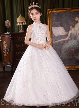 正品红色女童晚礼服主众轻奢小高人端花童婚礼公主裙儿童持钢琴演