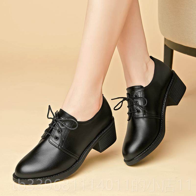 高档春季新款鞋真皮单鞋粗跟英伦软休闲中年女士女皮鞋妈底妈工作