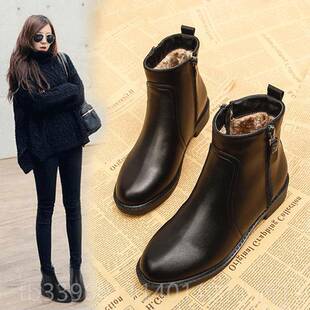 高档当天发货靴女短靴加绒马丁靴搭百平底女靴大码 裸41子秋冬皮女