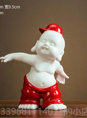 高档创嘻哈弥办勒佛摆件陶瓷小和饰尚街舞小子公室桌面意装品开业