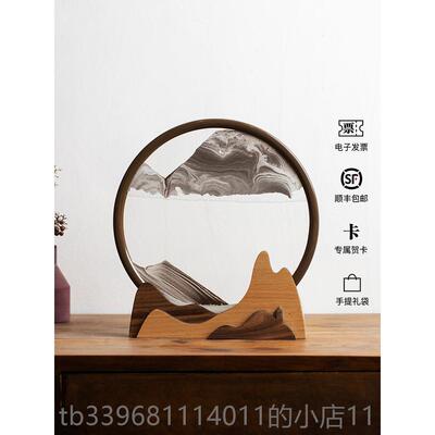 高档马鹿创意流沙画流水沙漏厅办公高室摆件客新中式装饰品定山制