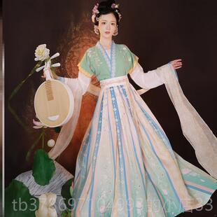 新款上铃鼓舞服装唐制褙子半袖齐腰汉蹈服女褶高出初中生出服裙长