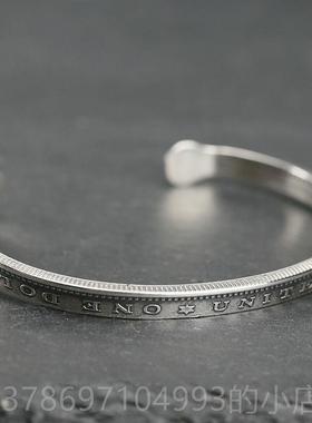 新款牛精工 NW美国摩根银币窄绿款手镯松菊花钉纯银石92钝5男女银