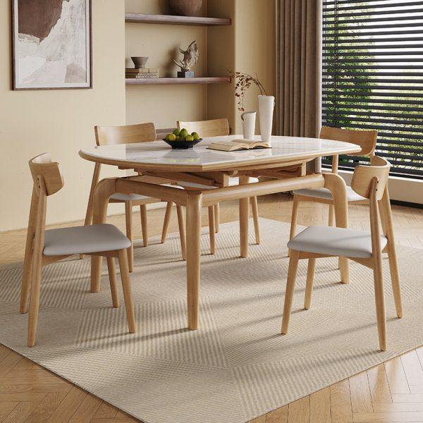 原木风可伸缩餐桌实木岩板家用饭桌子折叠餐桌小户型电磁炉圆餐桌,住宅家具,岩板餐桌,淘宝优惠券,粉丝福利购,淘宝优惠卷