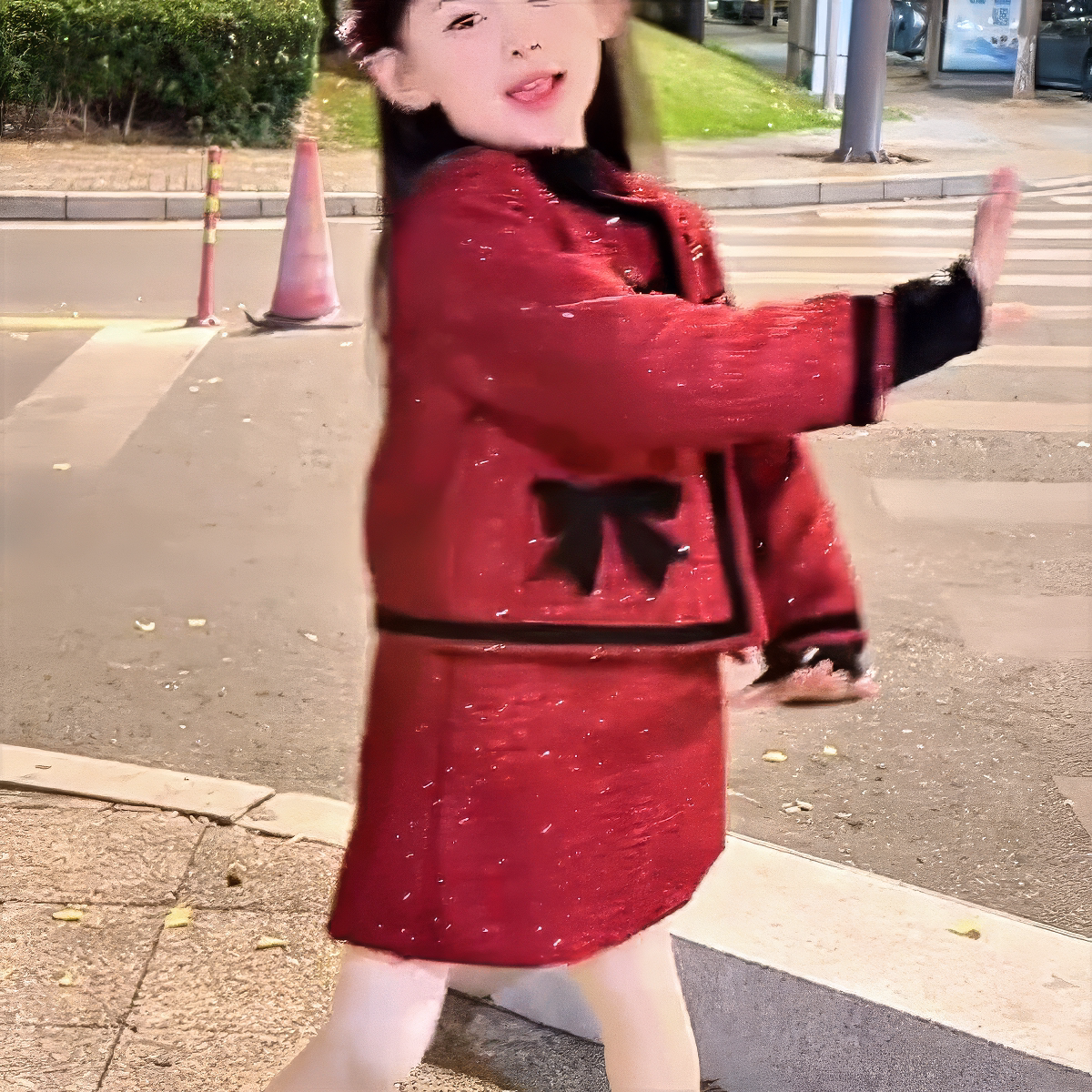 女童套装冬季2025新款简约蝴蝶结小香风外套呢子背心裙两件套洋气