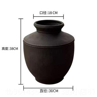 高档旧林与/欧式覆古陶制花瓶侘寂做陶罐新风中式饰落地陶瓷景装