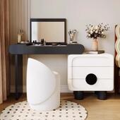 极简奶油风梳斗台实木小户熊型复古翻盖猫卧室伸缩转HOU妆角柜一