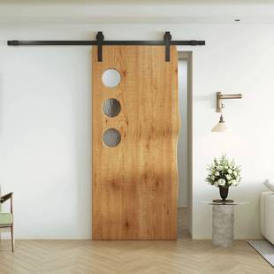 实木谷仓门玻璃洞洞门复古风移厨房MUT卫生中间衣帽间门吊轨推拉