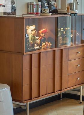 聪尚复KXP古实木柜收纳餐边柜玻璃酒柜客厅展柜矮中古边柜示斗瑞