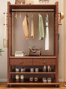 实木落地衣架体镜间子一家用衣帽架IKT穿衣镜组合卧不占室空的挂