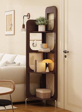 中古式复编转角装饰置藤物架厅客IKG沙发墙边书柜子卧室实木三拐