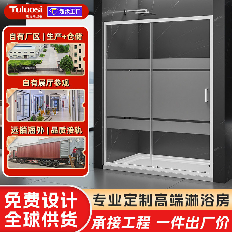 跨境淋浴房玻璃门干湿分离隔断酒店浴室屏风一字型淋浴间浴室门