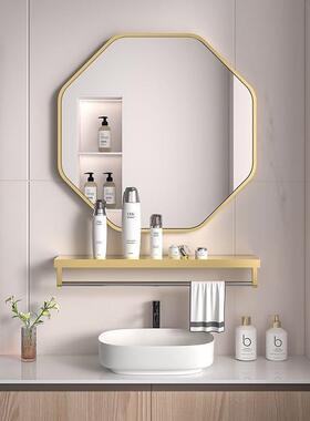 欧式八边形室子带置物手架免打孔镜ELN洗间化浴妆家用浴室镜