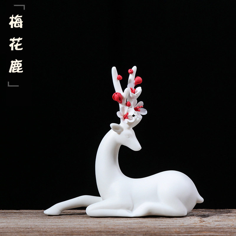 陶瓷小鹿家居中式装饰品梅花鹿客厅博古架玄关酒柜招财工艺品摆件