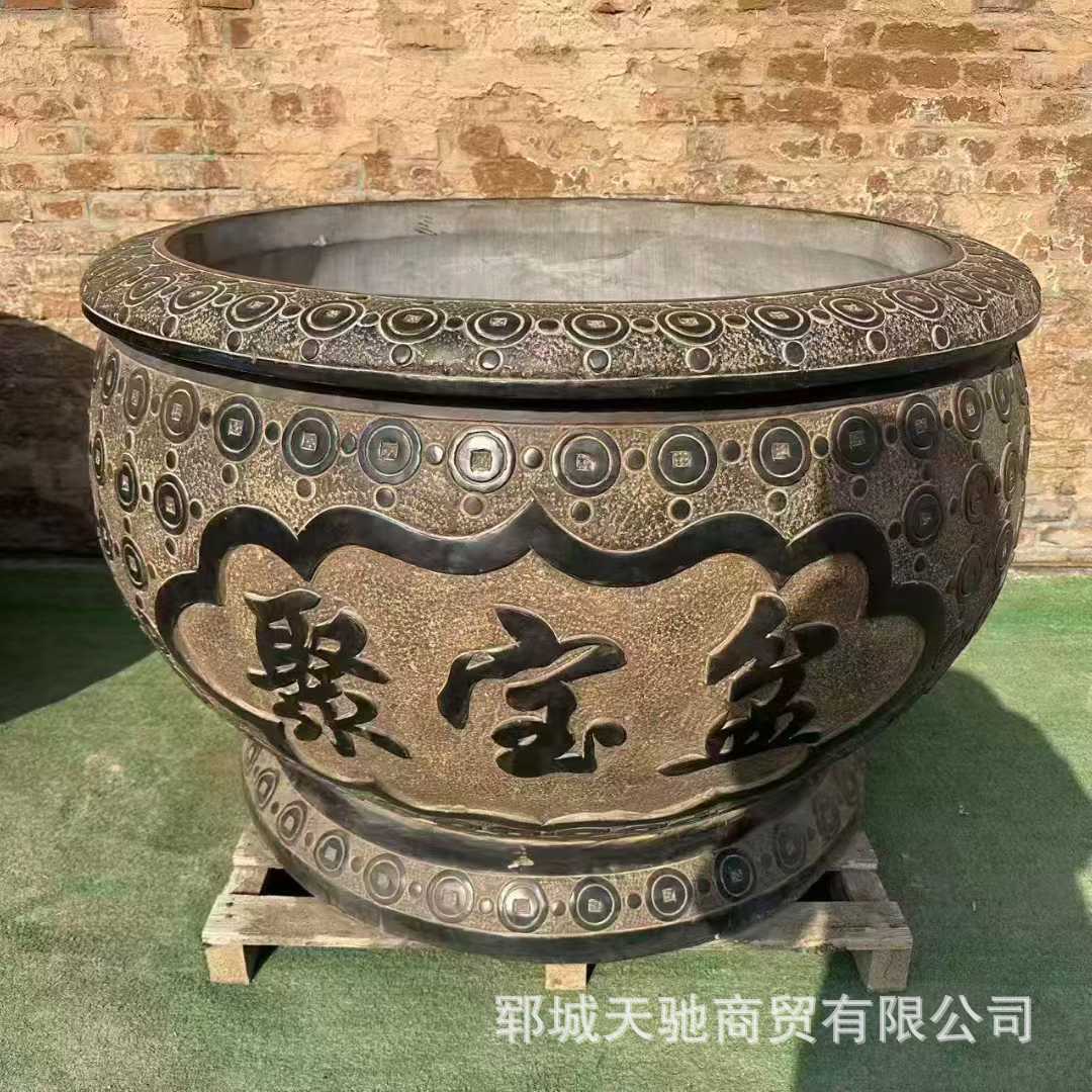 石雕鱼缸花盆青石仿古做旧石头花盆风水招财石缸庭院别墅庭院门海