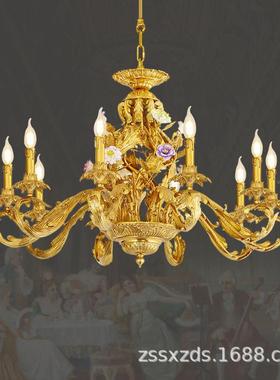 法式全铜客厅吊灯欧式51997别墅高大厅餐厅室宫卧廷复挑古奢华大