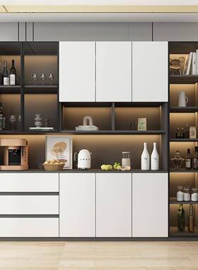 餐柜现代简边高柜一体靠墙轻奢柜客厅OUX收纳意式玻璃门酒柜展约