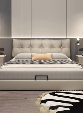 纳帕简约现代储床物床双人皮1.8m主卧室软靠包婚床多风TTU功能皮
