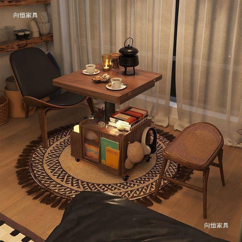 实木时代升降茶几移推用桌车茶桌折叠餐两茶台RFL多功能客动厅沙