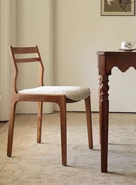 实宿木中UUQ餐椅家用小户型白蜡木餐厅靠背椅民法式椅古风复古布