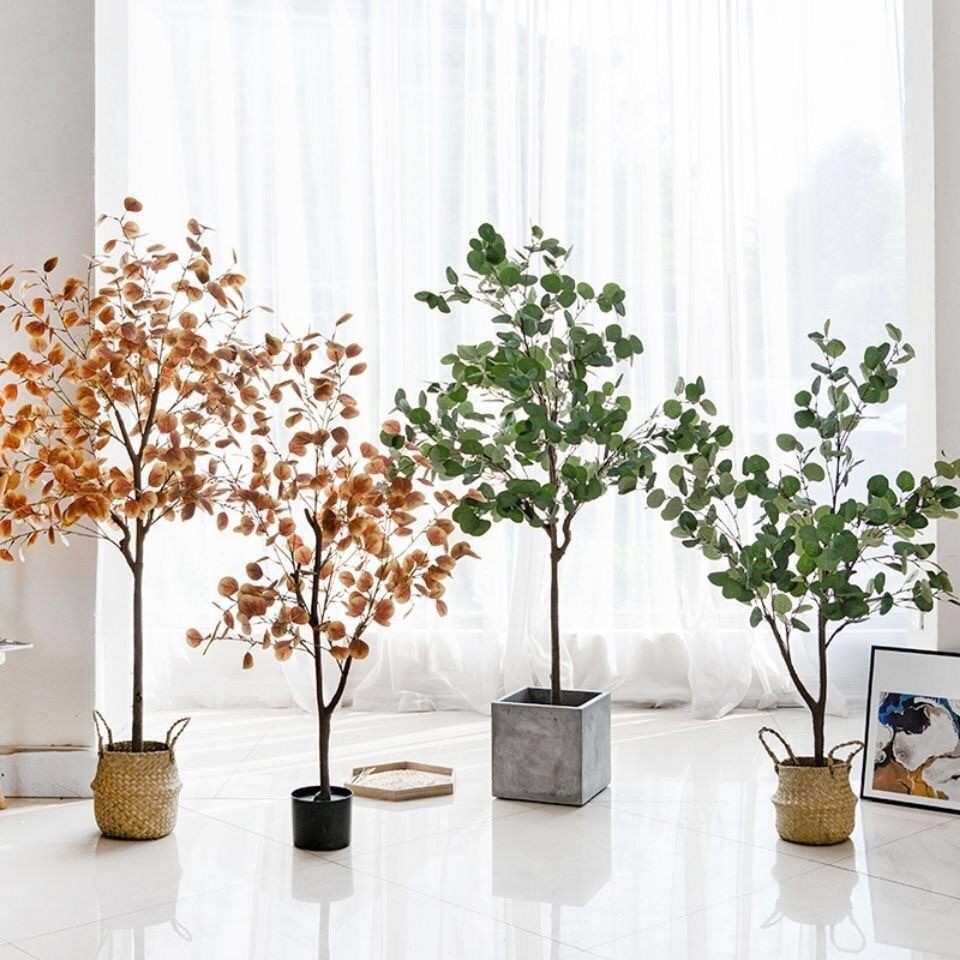 仿真尤加利树厂家直销仿真绿植金钱树落地假树盆栽北欧款绿植盆栽