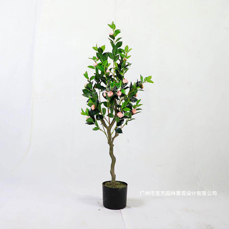 仿真茶花树PE手感叶酒店婚庆造景室内家居落地摆件背景装饰盆栽
