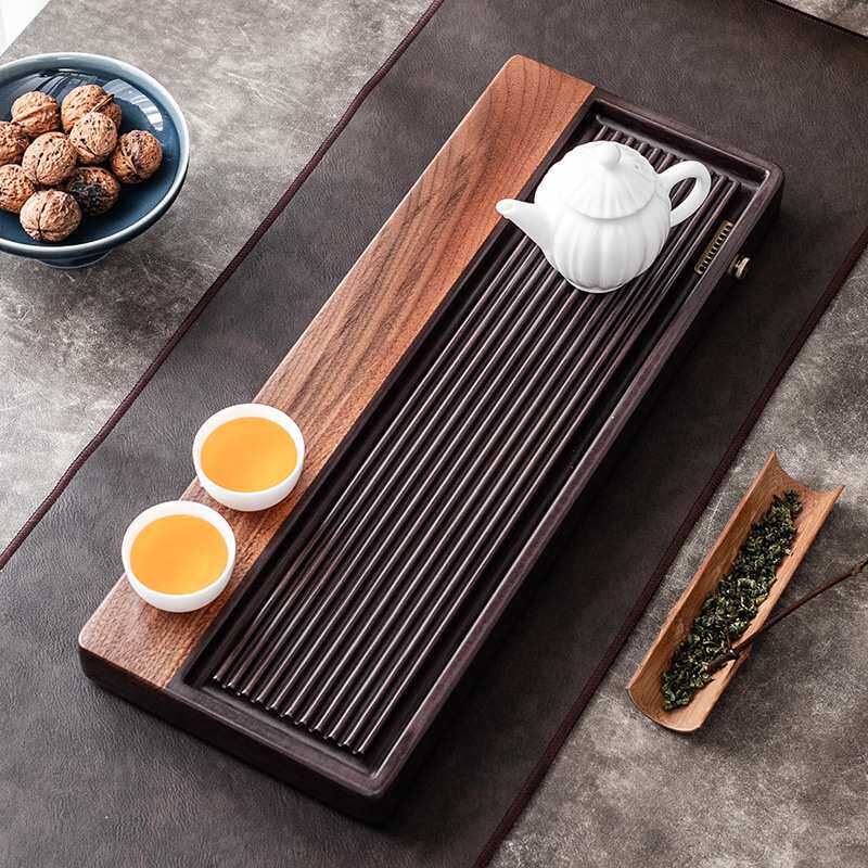 大岸堂黑檀木茶盘实木原木家用托盘简约功夫茶具大小号茶台茶海