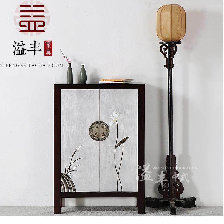 新中式古典鞋柜手绘简约禅意仿古彩绘储物柜玄关门厅柜收纳柜创意
